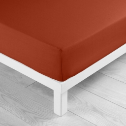 Drap-housse 2 personnes 180 x 200 cm coton 57 fils LINA Terracotta &ndash; Bonnet 30 cm