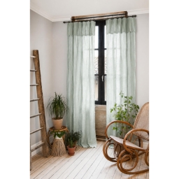 Lot de 2 Rideaux Gaze de Coton Vert d'Eau 140x300 cm Ajustables &ndash; 8 Anneaux Pinces Inclus &ndash; Rideaux Tamisants Haut de Gamme