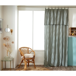 Rideau Ajustable 140 x 300 cm Double Gaze de Coton Vichy VICKIE &ndash; Romarin