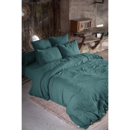 Parure de lit 260 x 240 cm &ndash; Double gaze de coton &ndash; + 2 taies 50 x 70 - Bleu canard