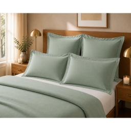 Lot de 4 Taies d'Oreiller 100% Coton 57 Fils/cm&sup2; &ndash; 2 Taies 63 x 63 cm + 2 Taies 50 x 70 cm Sauge