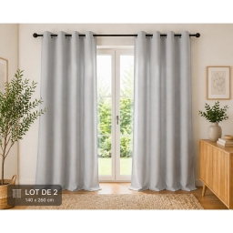 Lot de 2 Rideaux 100% Coton Pr&eacute;lav&eacute; 140 x 260 cm &ndash; KALA GRIS CLAIR