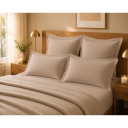 Lot de 4 Taies d'Oreiller 100% Coton 57 Fils/cm&sup2; &ndash; 2 Taies 63 x 63 cm + 2 Taies 50 x 70 cm Sable