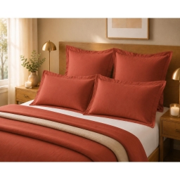 Lot de 4 Taies d'Oreiller 100% Coton 57 Fils/cm&sup2; &ndash; 2 Taies 63 x 63 cm + 2 Taies 50 x 70 cm Terracotta