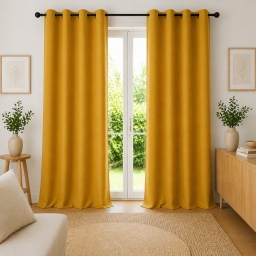 Lot de 2 Rideaux 100% Coton Pr&eacute;lav&eacute; 140 x 260 cm &ndash; KALA Safran