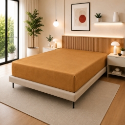 Drap Housse 140 x 190 cm Miel &ndash; 100% Coton 57 Fils/cm&sup2; &ndash; Bonnet 30 cm