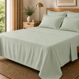 Drap Plat Percale 240 x 300 cm &ndash; Pur Coton Peign&eacute; Longues Fibres 80 Fils/cm&sup2; - Vert d'eau