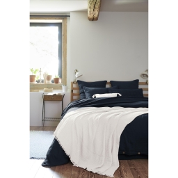 Plaid à franges 180 x 220 cm – Double gaze de coton GAÏA Blanc