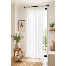 Rideau Ajustable Double Gaze de Coton 140 x 300 cm avec 8 Anneaux Pince GA&Iuml;A Blanc &ndash; Hauteur Modulable