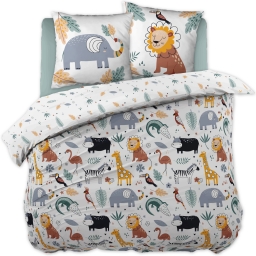 Housse de couette réversible  + 2 taies d’oreiller 240 x 220 cm – Coton 57 fils – Imprimé SAVANE