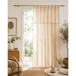 Rideau Ajustable 140 x 300 cm Double Gaze de Coton Vichy VICKIE &ndash; Pampa