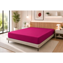 Drap Housse 160 x 200 cm Magenta &ndash; 100% Coton 57 Fils/cm&sup2;- Bonnet 30 cm