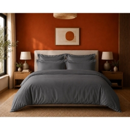 Housse de couette Prestige 260 x 240 cm Graphite &ndash; Satin de coton peign&eacute; 120 fils/cm&sup2;