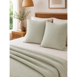 Lot de 2 Taies d&rsquo;Oreiller 60 x 60 cm &ndash; Double Gaze de Coton &ndash; GA&Iuml;A Vert d'eau