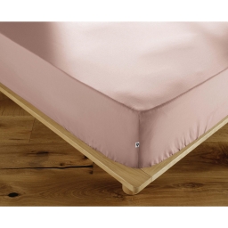 Drap-Housse 180 x 200 cm Percale de Coton 120 Fils Unie PERRINE &ndash; Blush