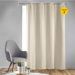 Rideau obscurcissant &agrave; &oelig;illets 135 x 240 cm &ndash; Lot de 2 &ndash; Uni Naturel
