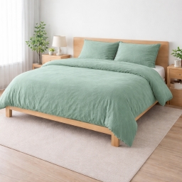 Parure de lit 240 x 220 cm Sienna Sauge + 2 taies 63x63 cm &ndash; Double face gaze de coton & coton 57 fils