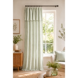 Rideau Ajustable Gaze de Coton 140 x 300 cm Eucalyptus avec 8 Anneaux &ndash; LIVIA