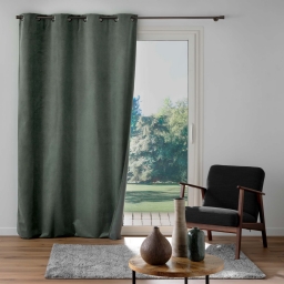 Rideau &agrave; &oelig;illets 140 x 260 cm &ndash; Velours textur&eacute; L&Eacute;ONIE Vert Sauge &ndash; 100 % Occultant