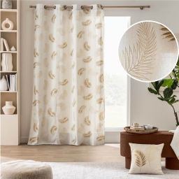 Rideau &agrave; &oelig;illets 140 x 240 cm ISADORA Ocre &ndash; Polycoton imprim&eacute; m&eacute;tallis&eacute; &ndash; Motif v&eacute;g&eacute;tal