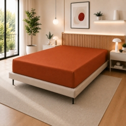 Drap Housse 140 x 190 cm Paprika &ndash; 100% Coton 57 Fils/cm&sup2; &ndash; Bonnet 30 cm