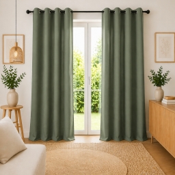 Lot de 2 Rideaux 100% Coton Pr&eacute;lav&eacute; 140 x 260 cm &ndash; KALA Romarin