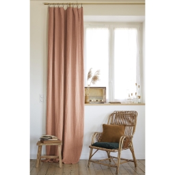 Rideau ajustable + 8 anneaux pince 140 x 270 cm &ndash; Lin lav&eacute; SOLINE &ndash; Vieux Rose