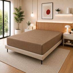 Drap Housse 140 x 190 cm Taupe  &ndash; 100% Coton 57 Fils/cm&sup2; &ndash; Bonnet 30 cm