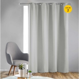 Rideau obscurcissant &agrave; &oelig;illets 135 x 240 cm &ndash; Lot de 2 &ndash; Uni Perle