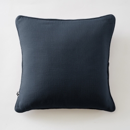Coussin déhoussable 45 × 45 cm – Gaze de coton unie GAÏA – Passepoil & Zip Minuit