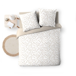 Housse de couette 240 x 220 cm VIOLETTEA + 2 taies &ndash; Coton 57 fils &ndash; Motif v&eacute;g&eacute;tal &ndash; Naturel