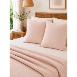 Lot de 2 Taies d&rsquo;Oreiller 60 x 60 cm &ndash; Double Gaze de Coton &ndash; GA&Iuml;A Guimauve