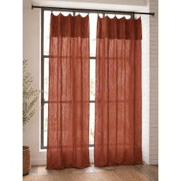 Lot de 2 Rideaux Gaze de Coton Terracotta 140x300 cm Ajustables &ndash; 8 Anneaux Pinces Inclus &ndash; Rideaux Tamisants Haut de Gamme