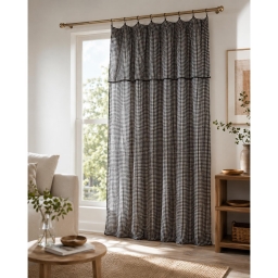 Rideau Ajustable 140 x 300 cm Double Gaze de Coton Vichy VICKIE &ndash; Truffe