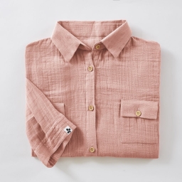 Tunique chemise femme double gaze de coton GA&Iuml;A &ndash; 100% coton &ndash; boutons coco &ndash; taille S/M - Rose p&ecirc;che