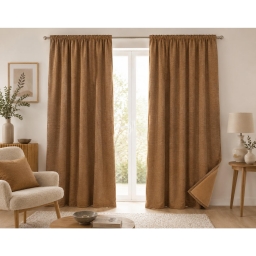Lot de 2 Rideaux Blackout Camel 140 x 260 cm &ndash; Occultant Polaire &ndash; Galon Fronceur