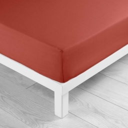 Drap-housse 1 personne 90 x 190 cm coton 57 fils LINA Terracotta &ndash; Bonnet 30 cm