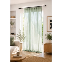 Rideau Ajustable Double Gaze de Coton 140 x 300 cm avec 8 Anneaux Pince GA&Iuml;A Vert d'eau &ndash; Hauteur Modulable