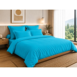 Housse de Couette 260 x 240 cm &ndash; 100% Coton 57 Fils/cm&sup2; &ndash; Cyan