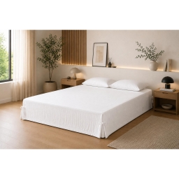 Cache-sommier 160 x 200 cm Double Gaze de Coton GA&Iuml;A Blanc &ndash; Qualit&eacute; Haut de Gamme