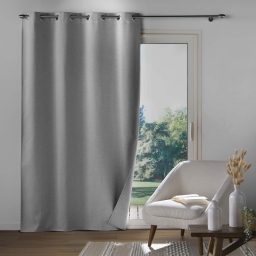 Rideau &agrave; &oelig;illets 135 x 260 cm &ndash; 100% occultant &ndash; Tissu chambray uni &ndash; Gris