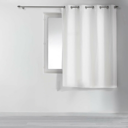 Rideau occultant &agrave; &oelig;illets 135 x 180 cm chambray uni Chin&eacute;a Blanc &ndash; petite hauteur