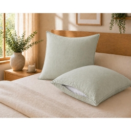 Lot de 2 taies d&rsquo;oreiller 63 x 63 cm Lyocell uni &ndash; LYSANDRE Lichen