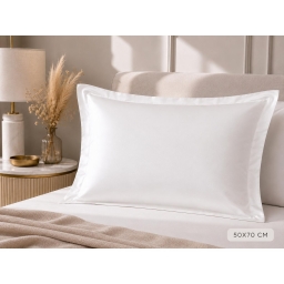 Taie d'Oreiller 50 x 70 cm  Blanc &ndash; Satin de Coton 120 Fils/cm&sup2; &ndash; H&ocirc;tellerie Haut de Gamme