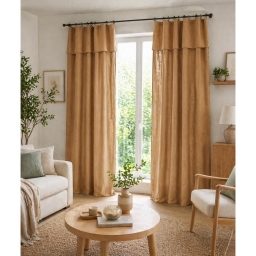 Lot de 2 Rideaux ajustables + 8 anneaux pinces 140 x 270 cm &ndash; Lyocell uni Camel