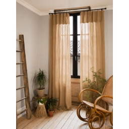 Lot de 2 Rideaux Gaze de Coton Camel 140x300 cm Ajustables &ndash; 8 Anneaux Pinces Inclus &ndash; Rideaux Tamisants Haut de Gamme