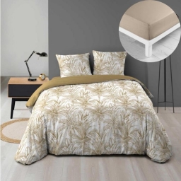 Pack Dune 240 x 220 cm &ndash; Housse de Couette Microfibre + Drap Housse Beige 140x190 cm