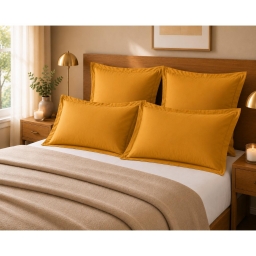 Lot de 4 Taies d'Oreiller 100% Coton 57 Fils/cm&sup2; &ndash; 2 Taies 63 x 63 cm + 2 Taies 50 x 70 cm Curry