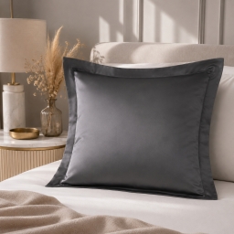 Taie d'Oreiller 65x65 cm Graphite &ndash; Satin de Coton 120 Fils/cm&sup2; &ndash; H&ocirc;tellerie Haut de Gamme