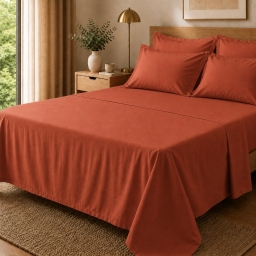 Drap Plat Percale 240 x 300 cm &ndash; Pur Coton Peign&eacute; Longues Fibres 80 Fils/cm&sup2; - Terracotta